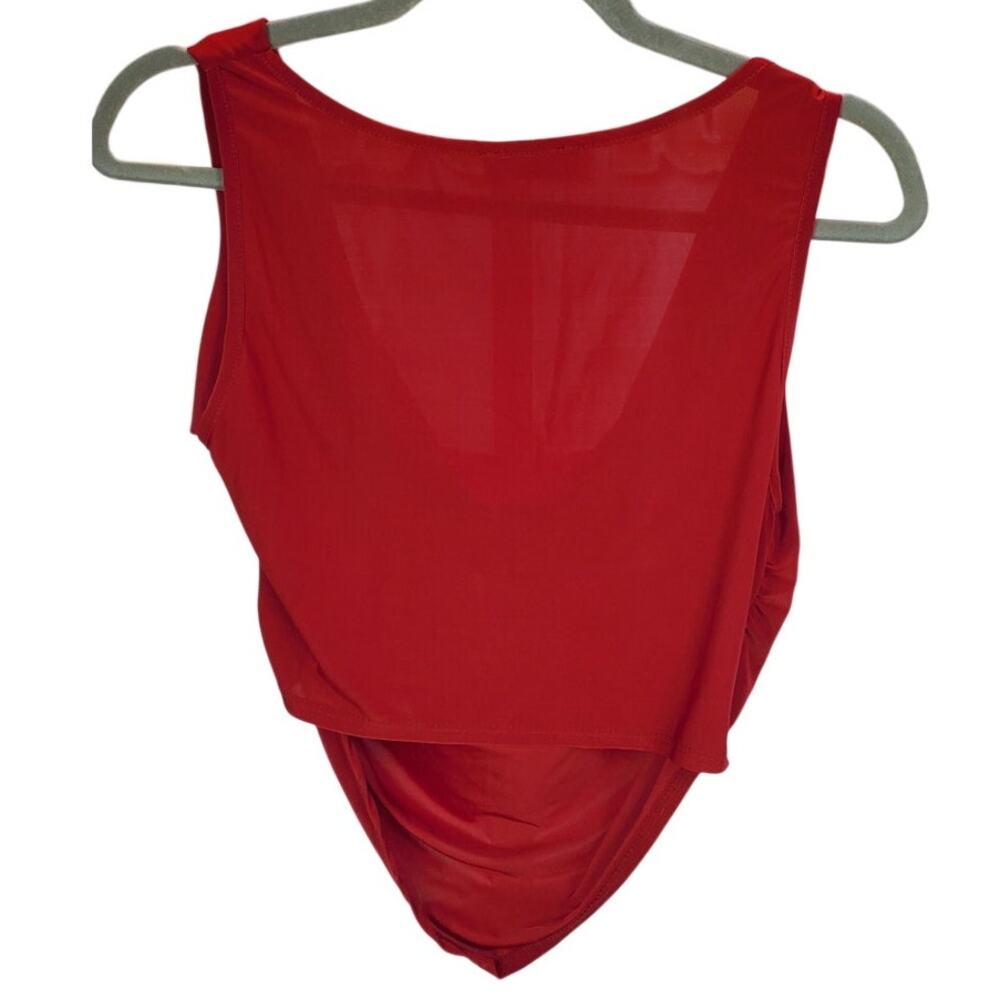Mistyrose Red Sheer Cowl Neck Sleeveless Crop Top M - Picture 2 of 6